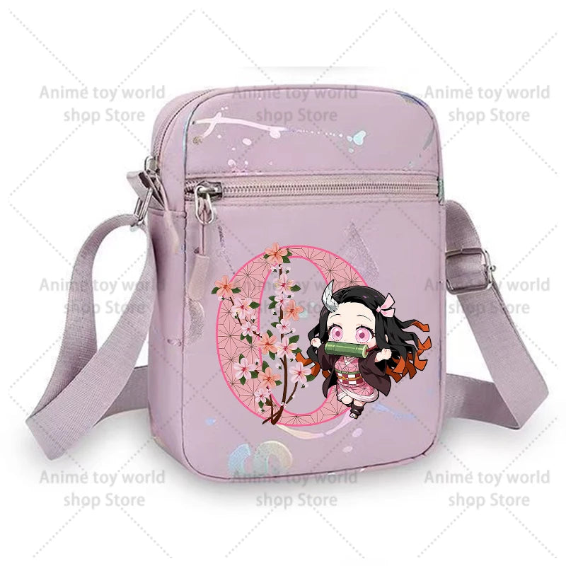 Demon Slayer Shoulder Bag for Girl Cartoon Kamado Letter Adjustable Multiple Compartments Mobile Phone Bag Casual Crossbody Bag