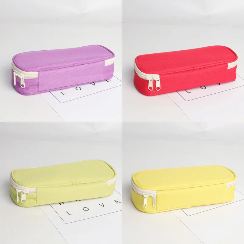 1 Piece Simplicity Student Pencil Case Creative Fashion Solid Color Pencil Bag High Capacity Canvas Stationery Storage Bag