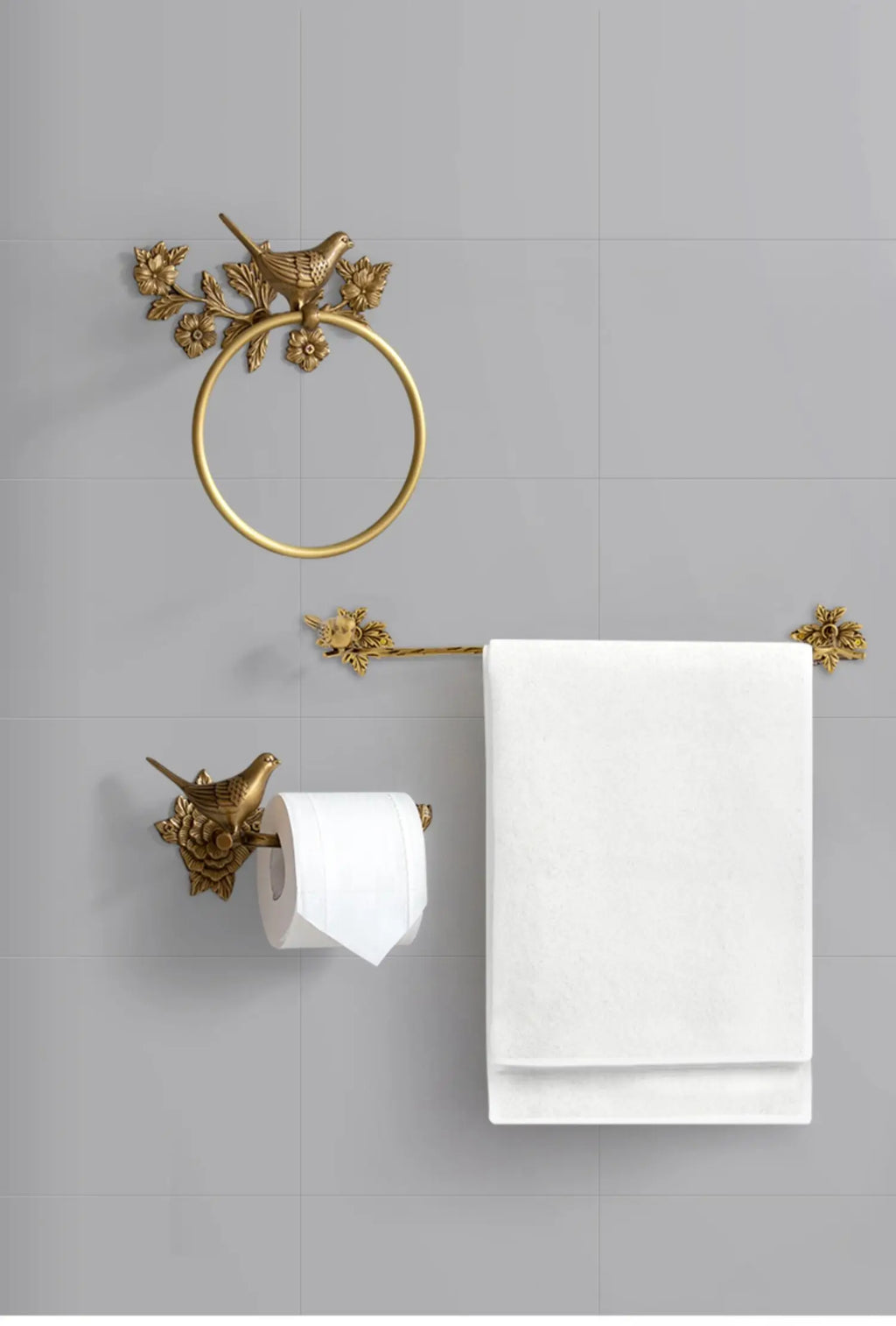 Retro Brass Bird Towel Ring Storage Rack Perforation-free Towel Rack for Bathroom and Bathroom Paper Towel Storage Wall Hanging