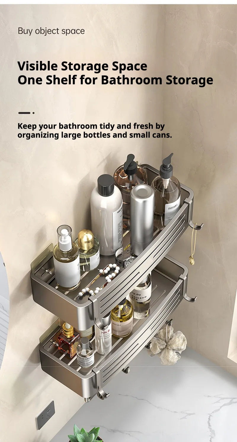 Punch-Free Bathroom Shelf Wall Mounted Shampoo Makeup Storage Holder Kitchen Toilet Square Self Adhesive No Drill Shower Shelves