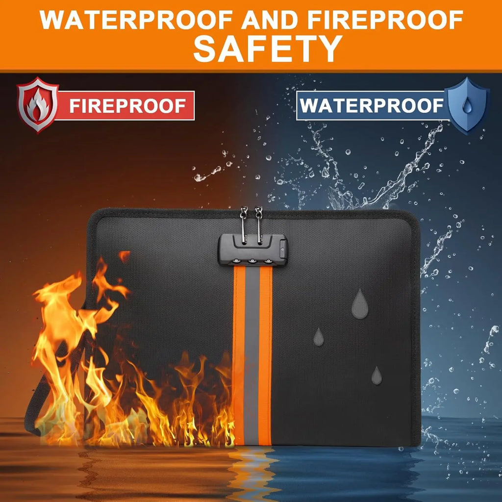 Portable File Bag Waterproof Fireproof Document Bag with Zipper Combination Lock Certificates Money Cards Safety Bag Protect