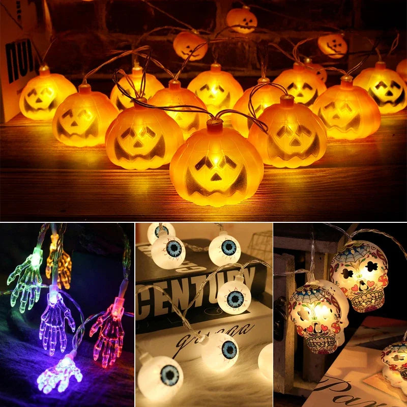 Halloween Led Lights String Twinkle Party Festoon Light Decoration Skull Pumpkin Bat Outdoor Lights Garland Street Portable