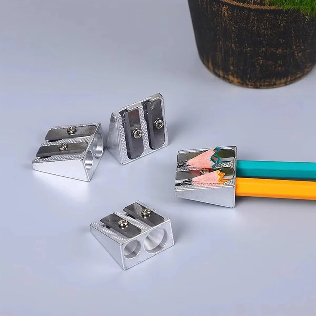 1/10/20Pcs Silver Aluminum Alloy Pencil Sharpener 2-Hole Magnesium Wedge Profile Metal Pen Sharpener for Office School Supplies