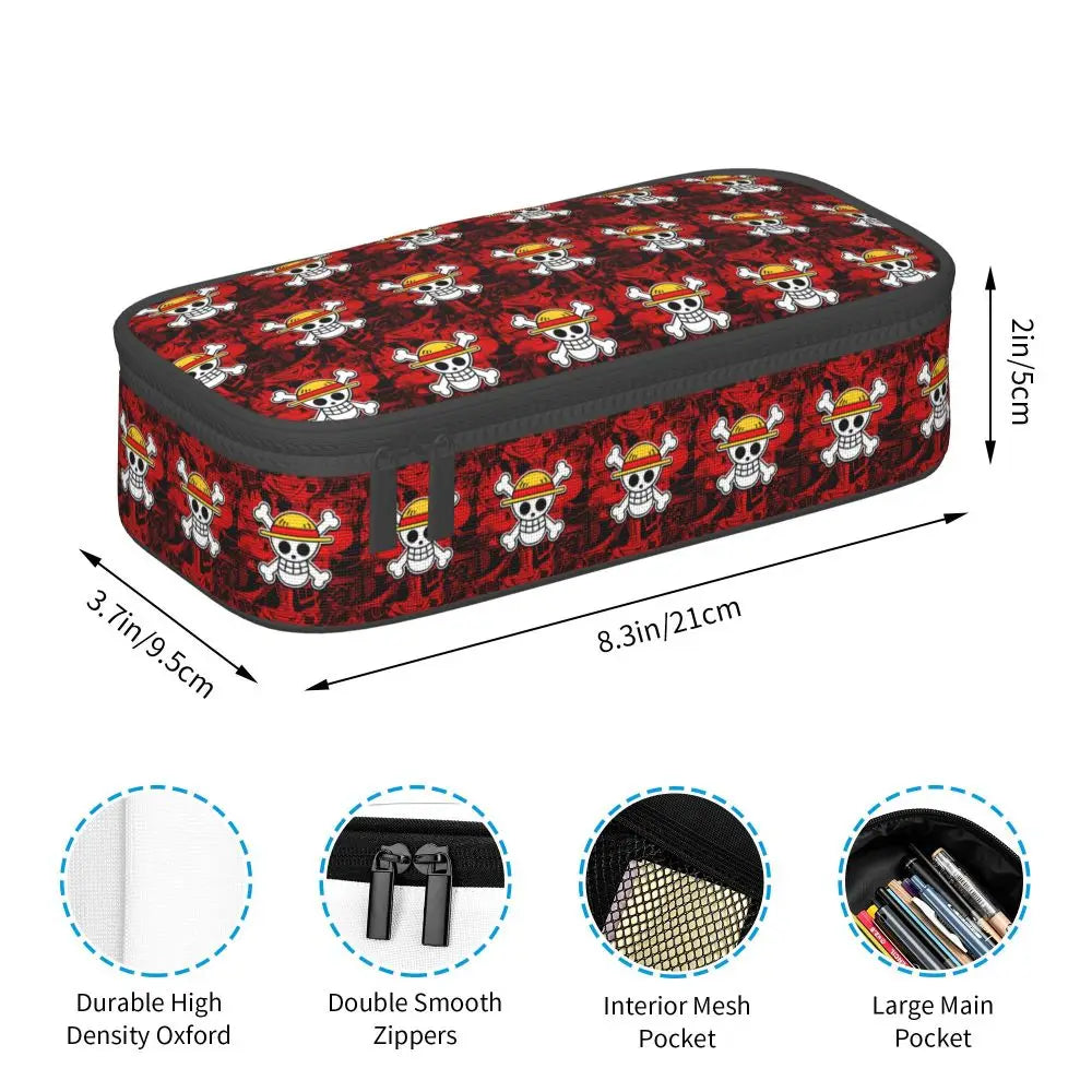 Custom One P-Pieces Cute Pencil Case Boys Girls Large Capacity Straw Hat Pirates Skull Pencil Bag Students Stationery