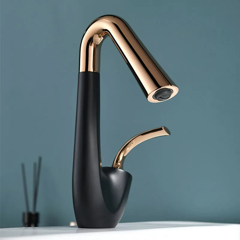 New Arrival Basin Faucet Hot and Cold Bathroom Single Lever Brass Black Rose Gold Rotation Sink Mixer Tap Decked