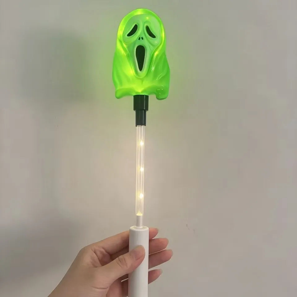 Halloween Ghost LED Light Up Wand,Battery Powered Glowing Scream Ghost Handheld Flashing Stick,Party Cosplay Decorations