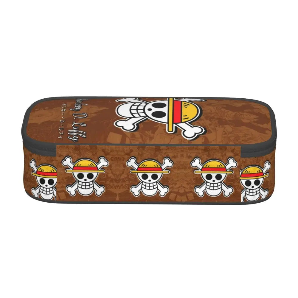 Custom One P-Pieces Cute Pencil Case Boys Girls Large Capacity Straw Hat Pirates Skull Pencil Bag Students Stationery