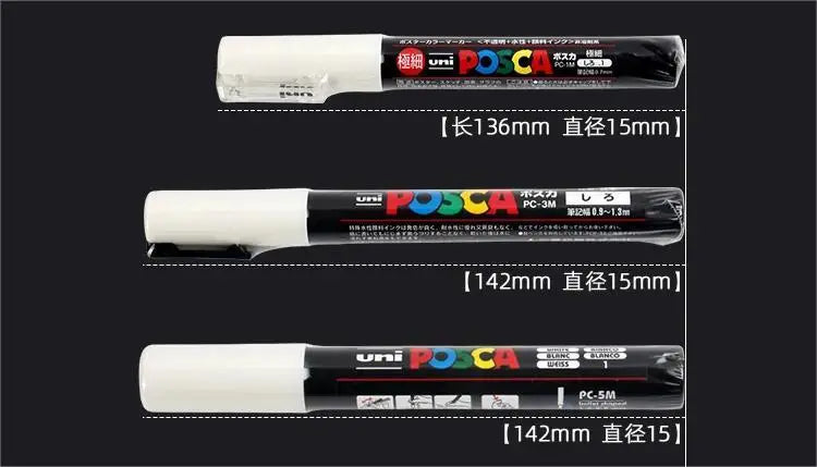 UNI POSCA Marker Pen,White Black Acrylic Plumones Rotuladores PC-1M,3M,5M POP Poster Pen/Graffiti Advertisement Art Supplies 1PC