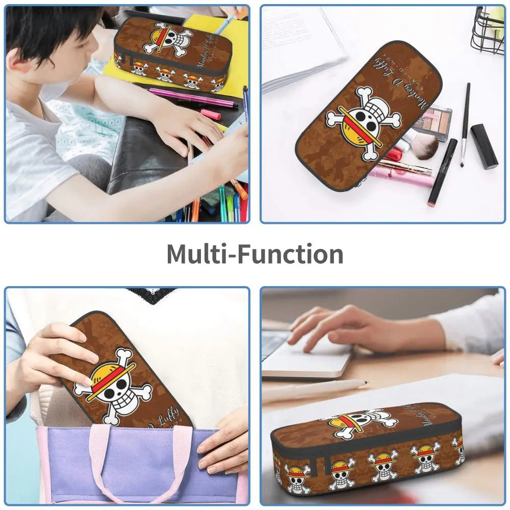 Custom One P-Pieces Cute Pencil Case Boys Girls Large Capacity Straw Hat Pirates Skull Pencil Bag Students Stationery