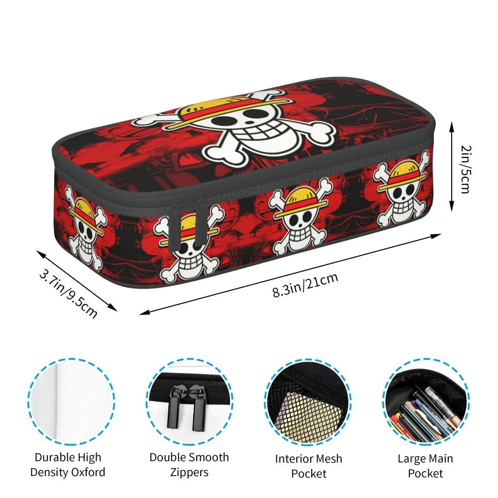 Custom One P-Pieces Cute Pencil Case Boys Girls Large Capacity Straw Hat Pirates Skull Pencil Bag Students Stationery