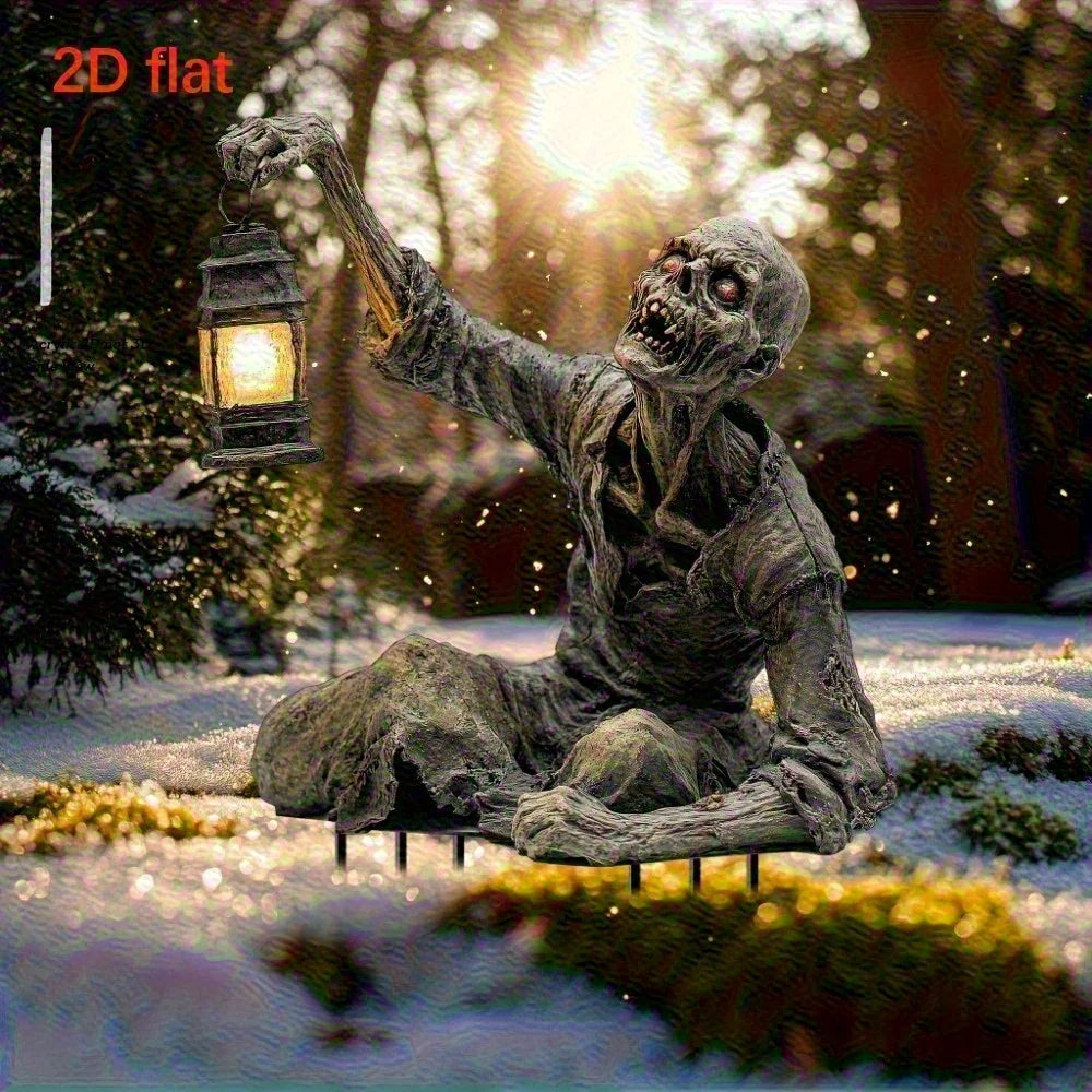 1pcs Halloween Lantern Terror Zombie Ornament Spooky 2D Acrylic Garden Ground Plug Ornament Home Outdoor Garden DIY Decor Gift