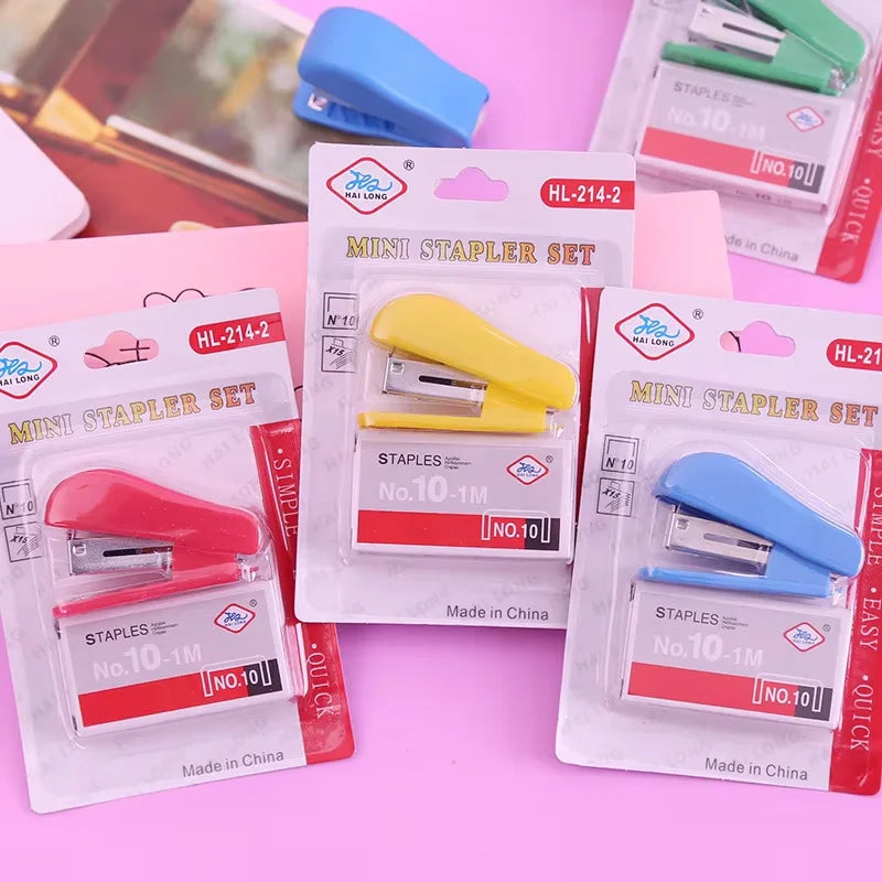 1Set Random Color Mini Size Stapler Set Solid Office Stationery Student Use For No. 10 Staples