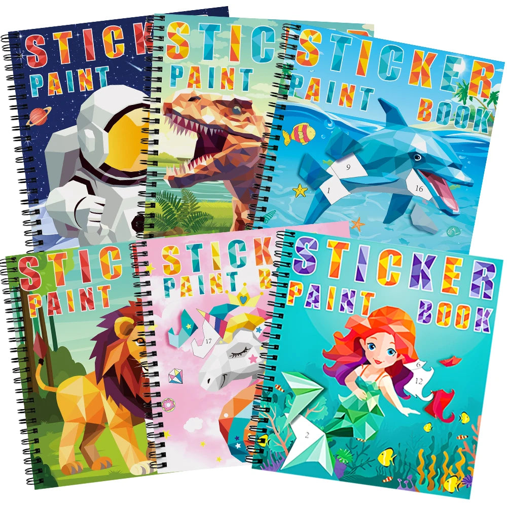 1-6PCS Sticker Book For Kids Unicorn Sticker Paint Book Mermaid Children's Sticker By Number For Birthday Gift Girls Stationery