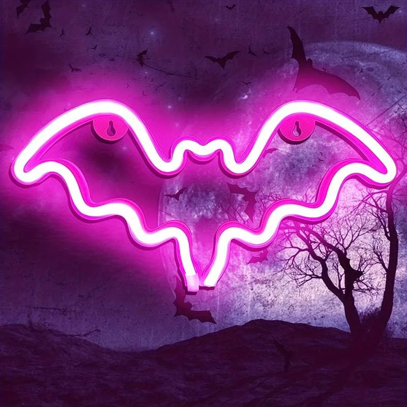 Halloween Decoration Lamp LED Moon Bat Neon Lamp Festival Neon Light For Bedroom Party Wall Home Hanging Decor Adult Kid Gift