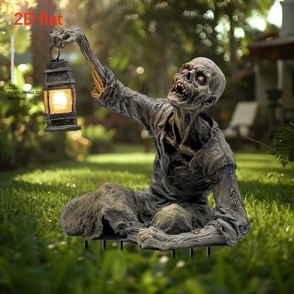1pcs Halloween Lantern Terror Zombie Ornament Spooky 2D Acrylic Garden Ground Plug Ornament Home Outdoor Garden DIY Decor Gift
