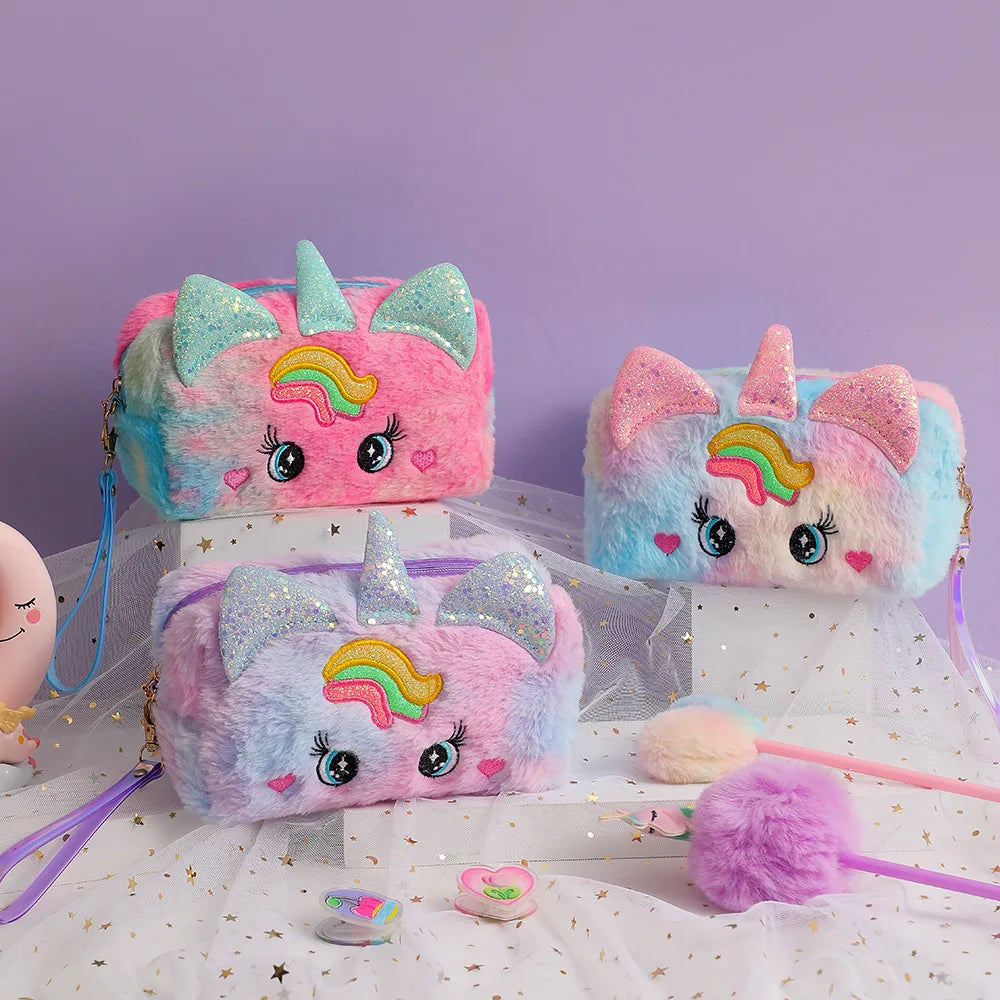 Cute Plush Unicorn Pencil Bag Aesthetic Pencil Cases Girl Kawaii Stationery Bag Children Large Capacity Pen Case School Supplies