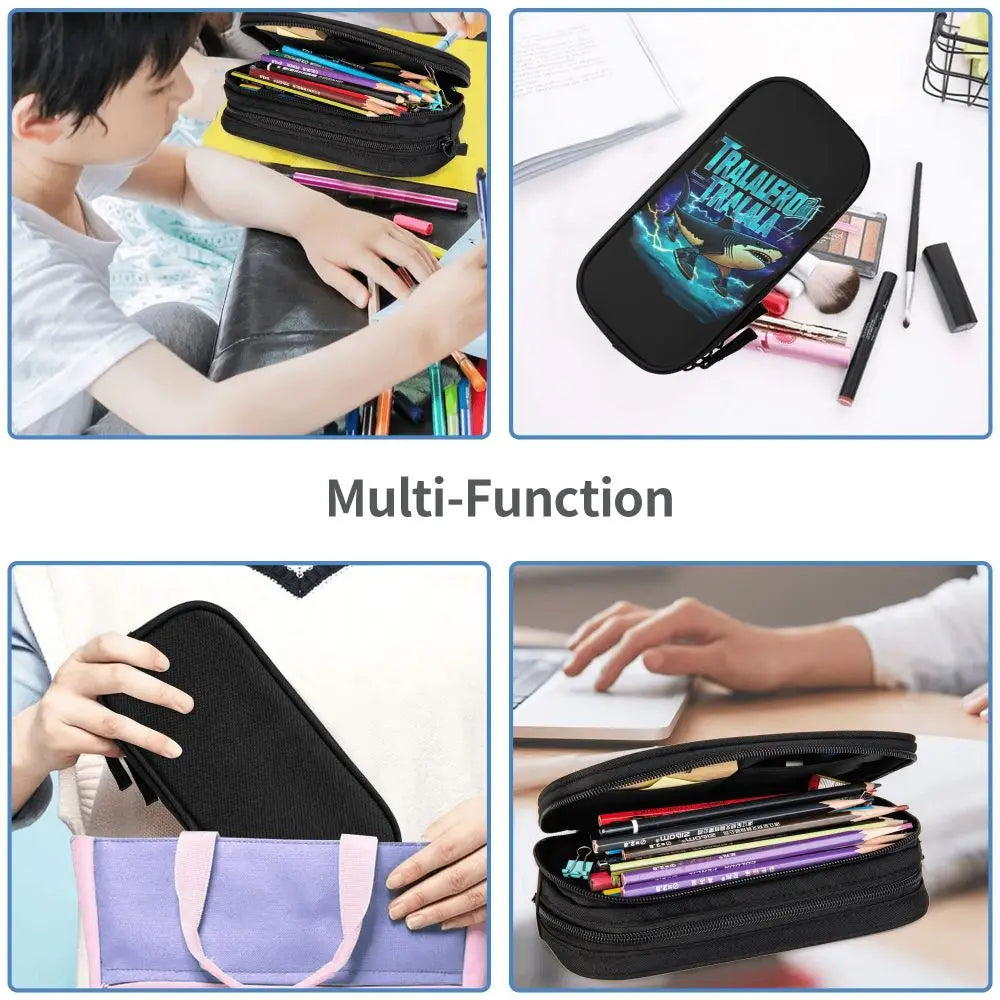 Italian Brainrot Tralalero Tralala Pencil Cases Pencil Pouch Pen Box for Student Big Capacity Bag School Supplies Stationery