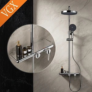 VGX Shower System Set Bathroom Shower Faucet Set 3-way Rainfall Shower Set Shower Mixer Crane with Hand Shower Set Grey White