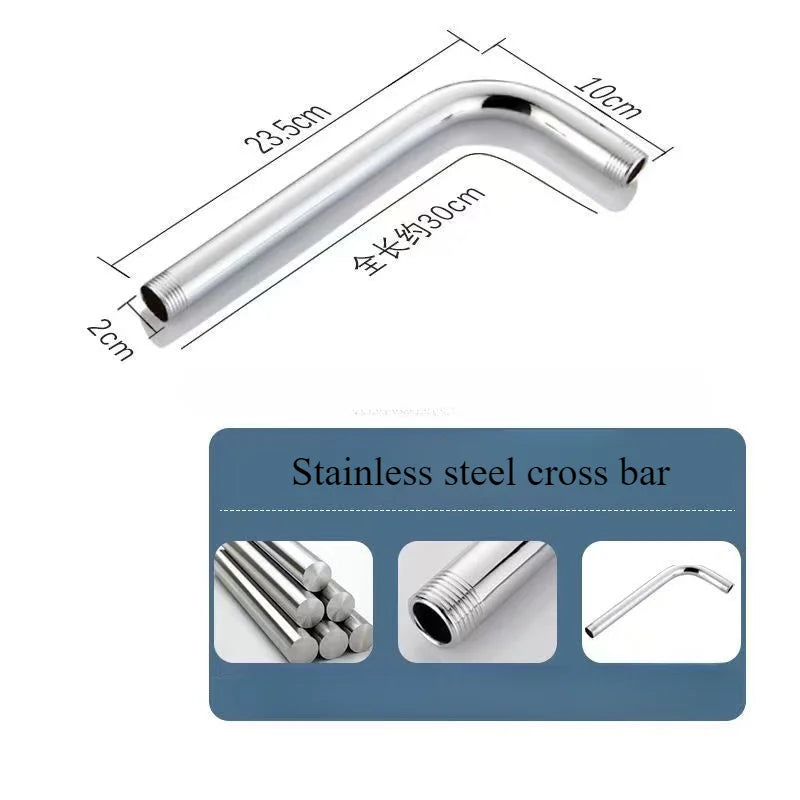 Shower Head Extension Arm Wall Mounted Stainless Steel Rainfall Extend Pipe Tube Shower Holder Base Bathroom Accessories