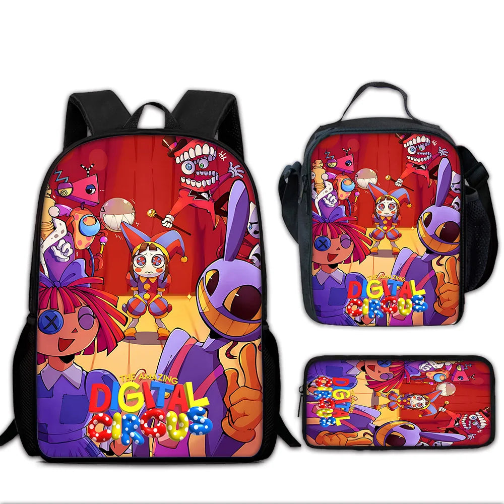 Cartoon A-AmazingS DigitalS Circus Child School Backpack with Lunch Bags ,Pencil Bags ,School Bags for Boys Girls Best Gift