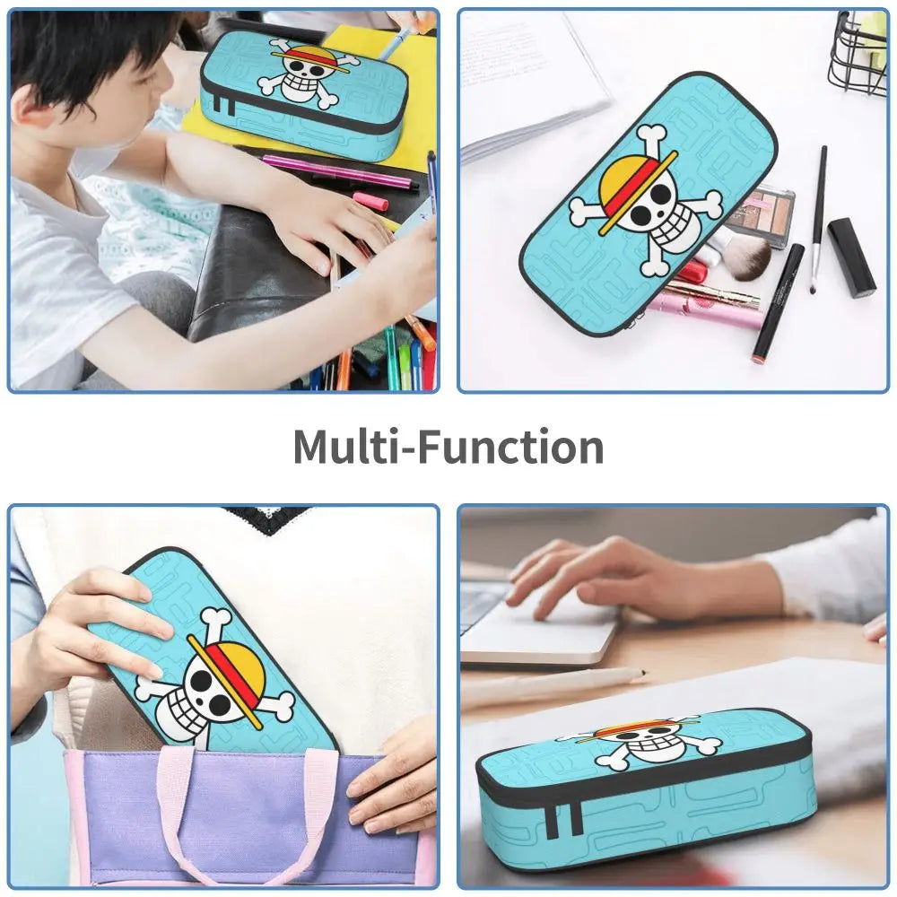 Custom One P-Pieces Cute Pencil Case Boys Girls Large Capacity Straw Hat Pirates Skull Pencil Bag Students Stationery