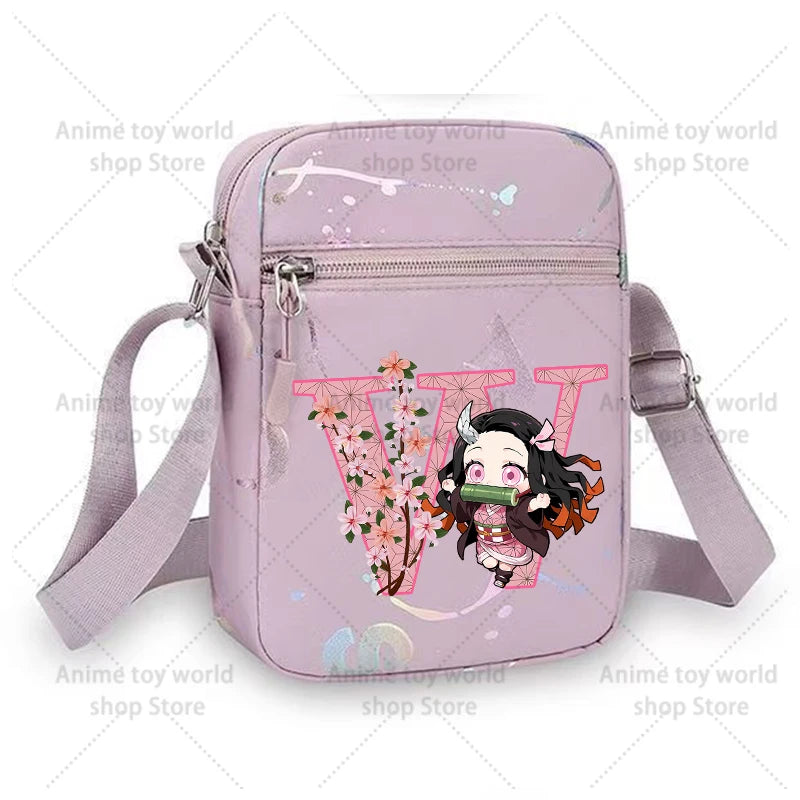 Demon Slayer Shoulder Bag for Girl Cartoon Kamado Letter Adjustable Multiple Compartments Mobile Phone Bag Casual Crossbody Bag