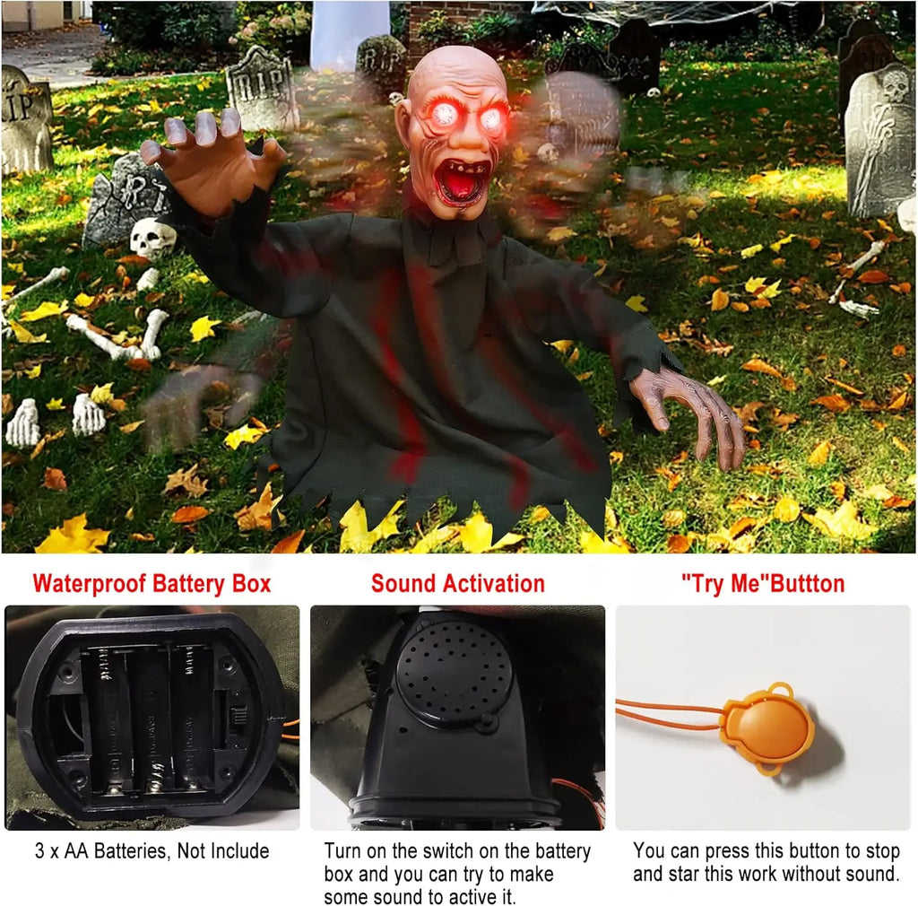 Halloween Swinging Ghost Yard Decoration with Sound Activated Creepy Noise for Haunted House Outdoor Graveyard Party Props