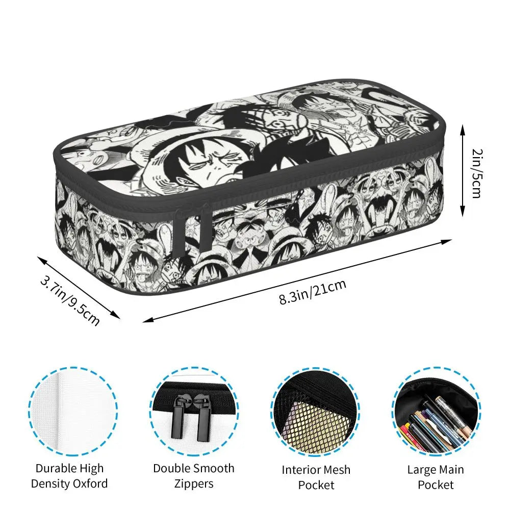 Custom One P-Pieces Cute Pencil Case Boys Girls Large Capacity Straw Hat Pirates Skull Pencil Bag Students Stationery