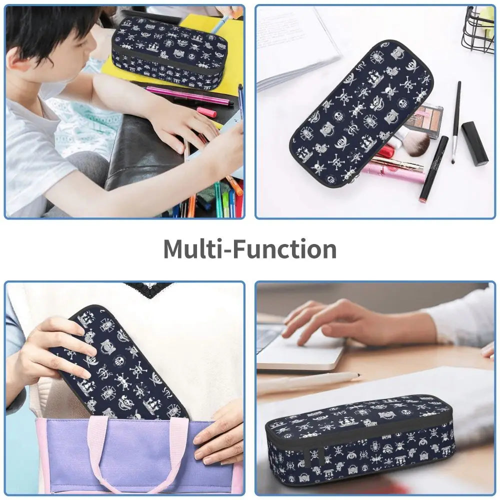 Custom One P-Pieces Cute Pencil Case Boys Girls Large Capacity Straw Hat Pirates Skull Pencil Bag Students Stationery