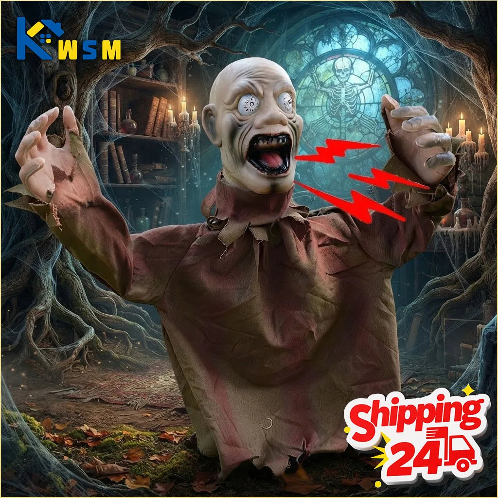 Halloween Swinging Ghost Yard Decoration with Sound Activated Creepy Noise for Haunted House Outdoor Graveyard Party Props