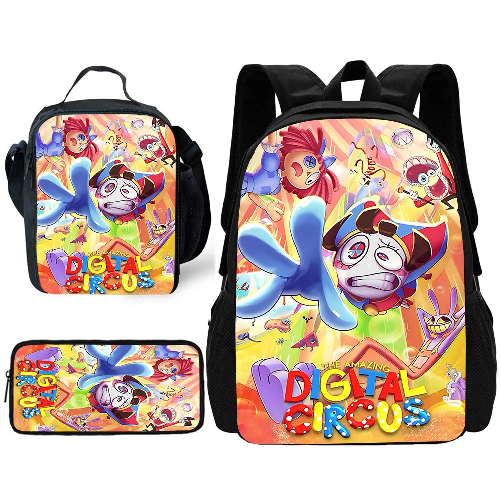 Cartoon A-AmazingS DigitalS Circus Child School Backpack with Lunch Bags ,Pencil Bags ,School Bags for Boys Girls Best Gift