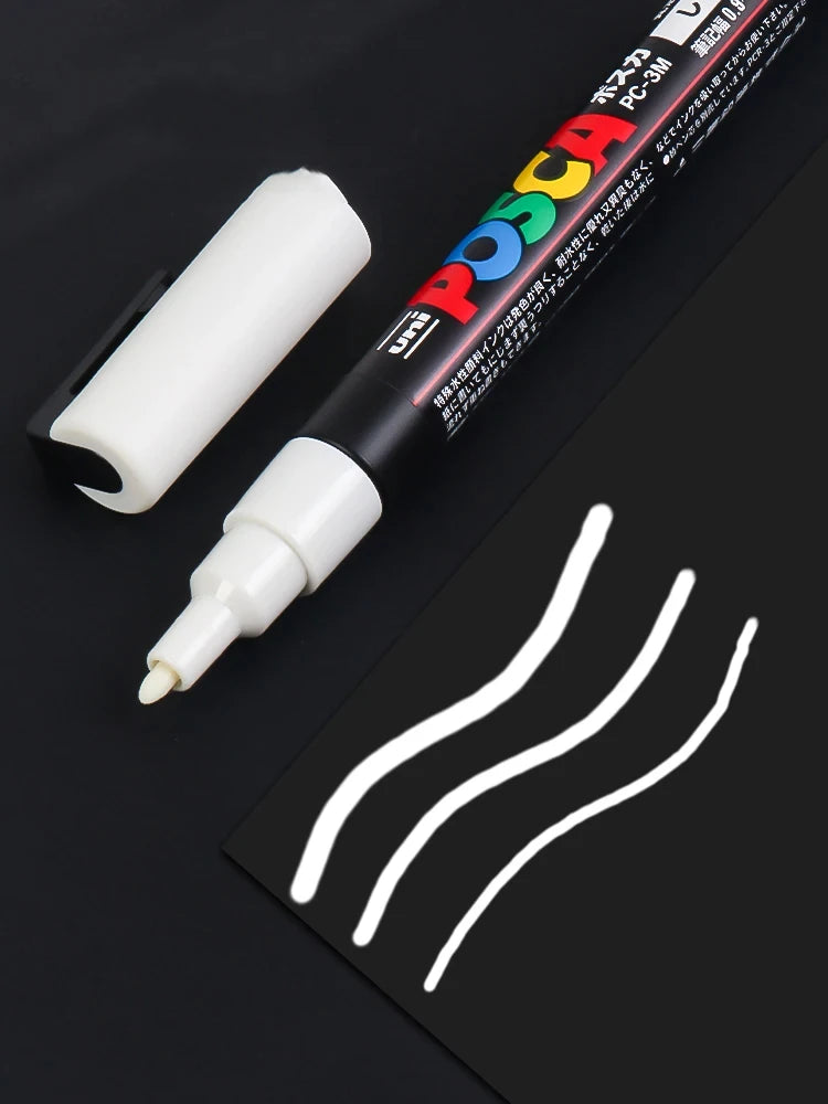 UNI POSCA Marker Pen,White Black Acrylic Plumones Rotuladores PC-1M,3M,5M POP Poster Pen/Graffiti Advertisement Art Supplies 1PC