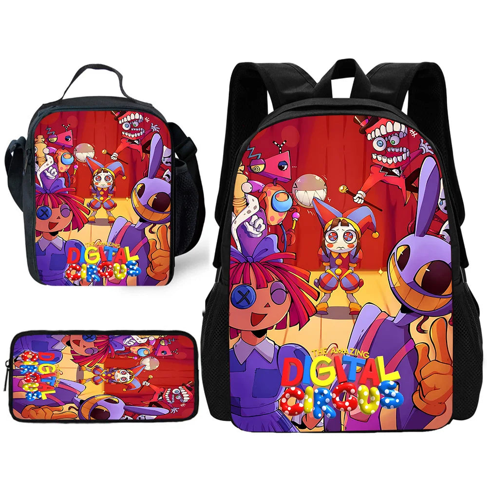Cartoon A-AmazingS DigitalS Circus Child School Backpack with Lunch Bags ,Pencil Bags ,School Bags for Boys Girls Best Gift