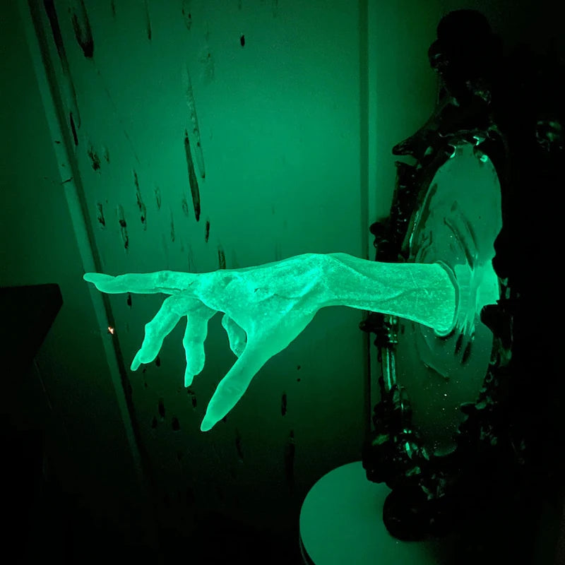 Halloween Ghost in The Mirror Wall Sculpture Horror Devil's Hand Luminous Resin Crafts Statue Creative Home Photo Frame
