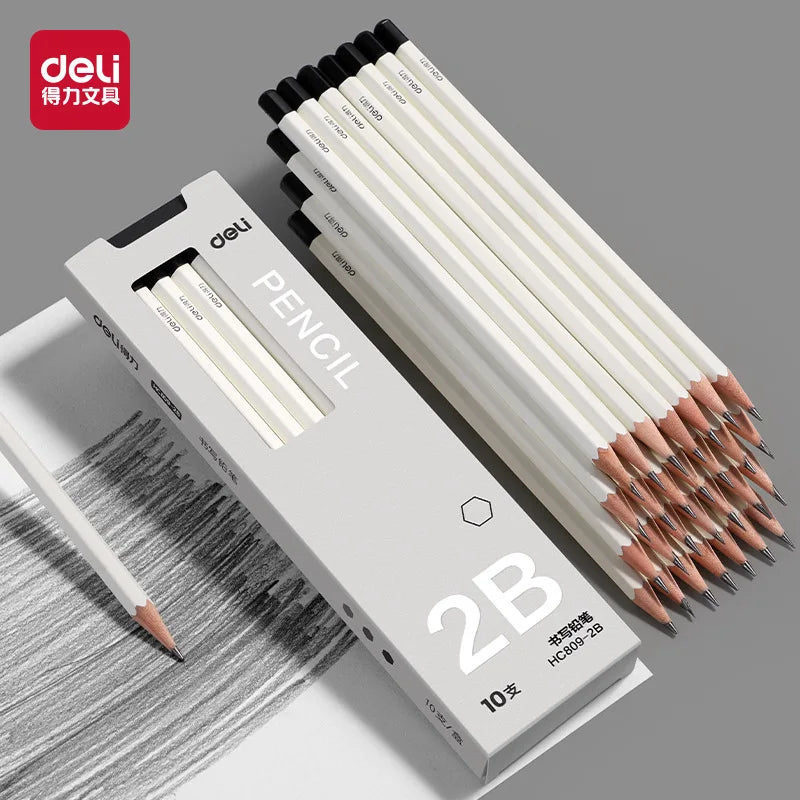 10pcs Deli Wooden Pencil Set 2B HB Black Kawaii Pen For Drawing Sketch Writing Smooth Write lapiseira profissional School Office