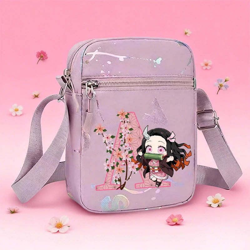Demon Slayer Shoulder Bag for Girl Cartoon Kamado Letter Adjustable Multiple Compartments Mobile Phone Bag Casual Crossbody Bag