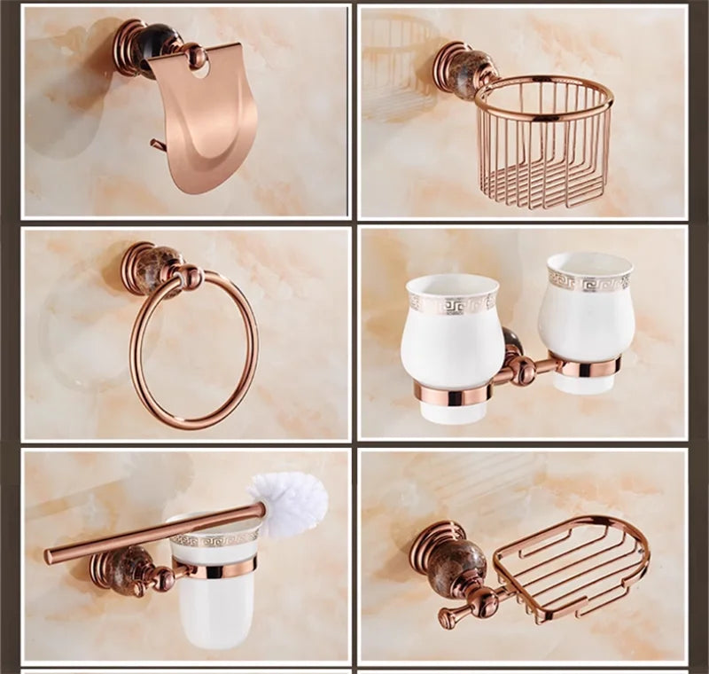 Bathroom Accessories Bath Shelf Rose Gold Paper Holder,Towel Bar,Soap Holder,Towel Rack,Glass Shelf,Hook bathroom Hardware Brass