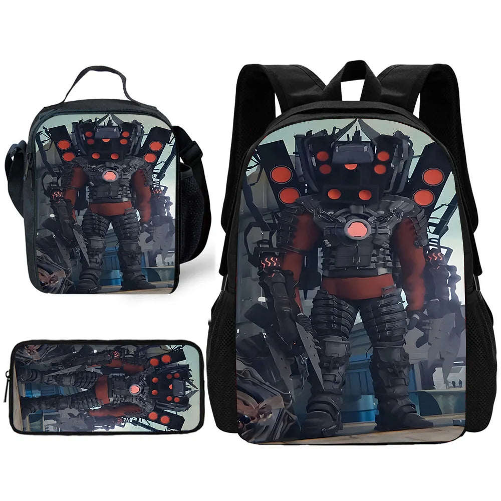 Child School Skibidi Toilet Backpack with Lunch Bags ,Pencil Bags ,School Bags for Boys Girls Best Gift