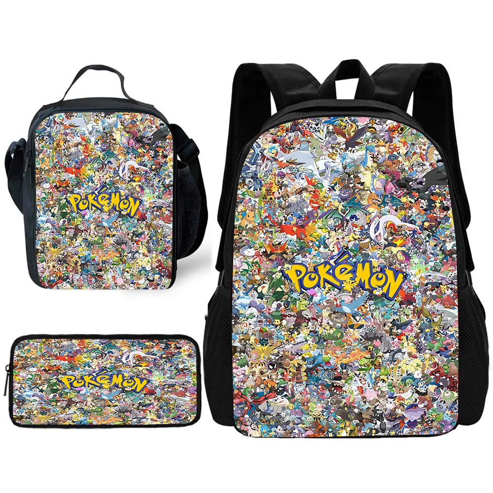 Cute Potdemiel cartoon Ball Child School Backpack with Lunch Bags ,Pencil Bags ,School Bags for Boys Girls P-PokéS Best Gift