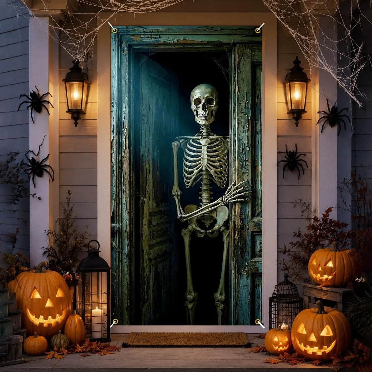 Halloween Door Banner, Scary Hanging Skeleton Photography Background Party Decoration and Supplies Photo Props