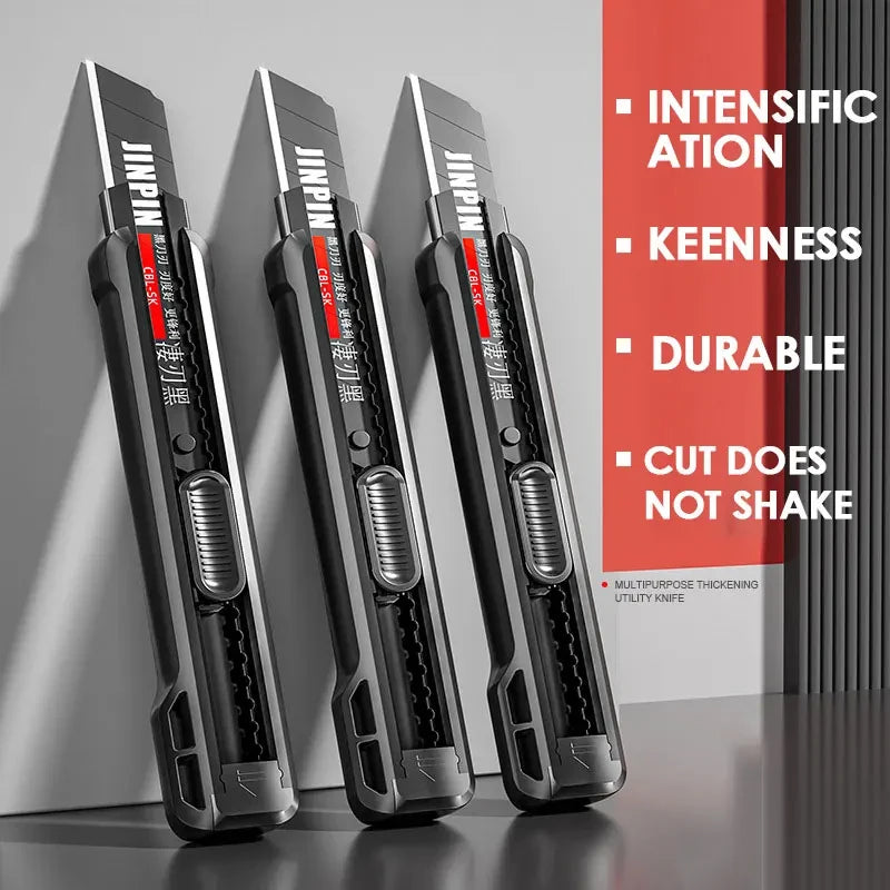 3pcs 18mm Retractable Utility Knife Heavy Duty Durable Non Slip Box Cutter Carton Package Opener with 10pcs Black Steel Blades