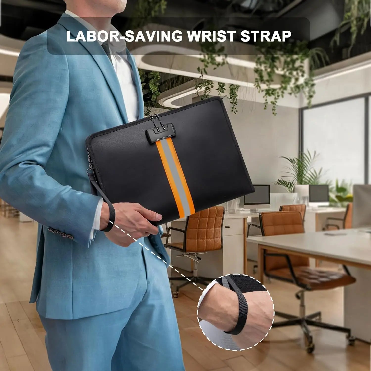 Portable File Bag Waterproof Fireproof Document Bag with Zipper Combination Lock Certificates Money Cards Safety Bag Protect