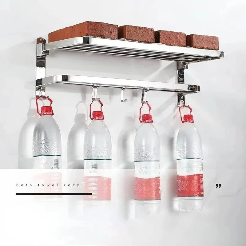 304 Stainless Steel Towel Rack Bathroom Storage Rack Non Punching Foldable Bathroom Towel Storage Rack Bathroom Hardware Pendant