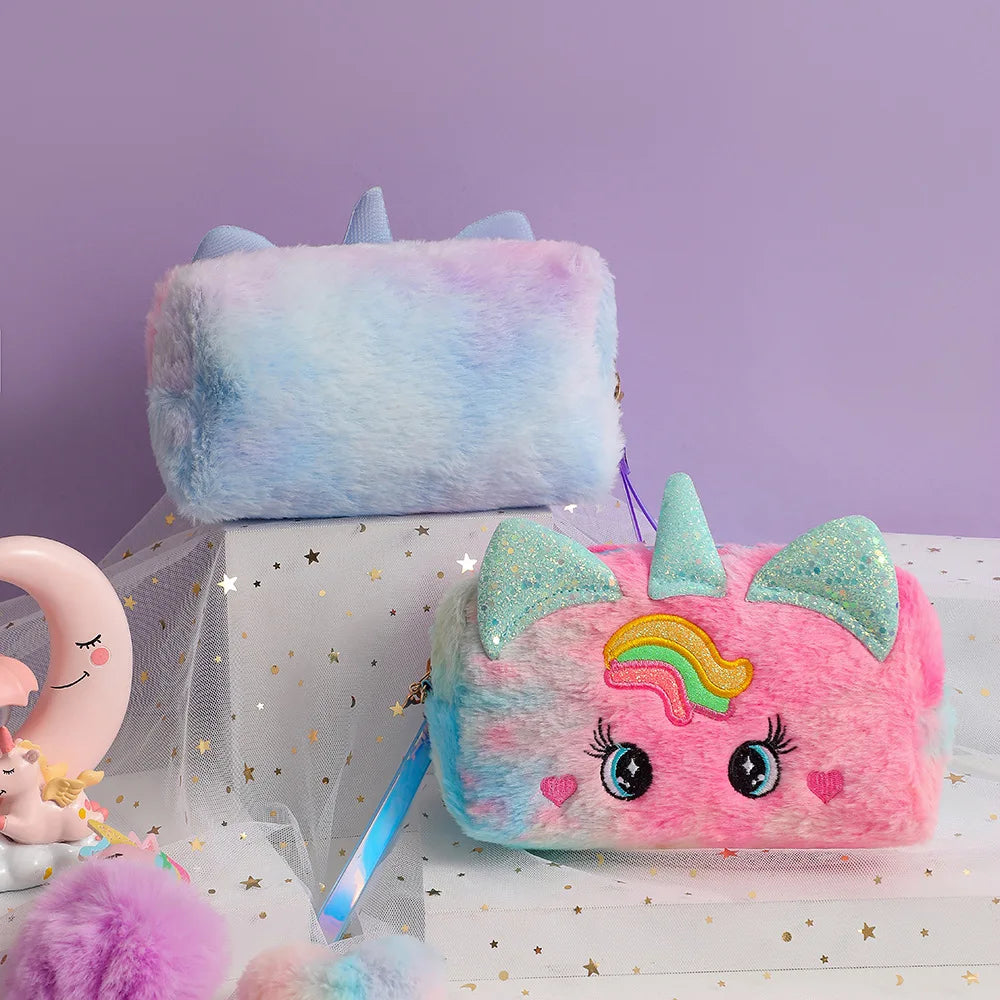 Cute Plush Unicorn Pencil Bag Aesthetic Pencil Cases Girl Kawaii Stationery Bag Children Large Capacity Pen Case School Supplies