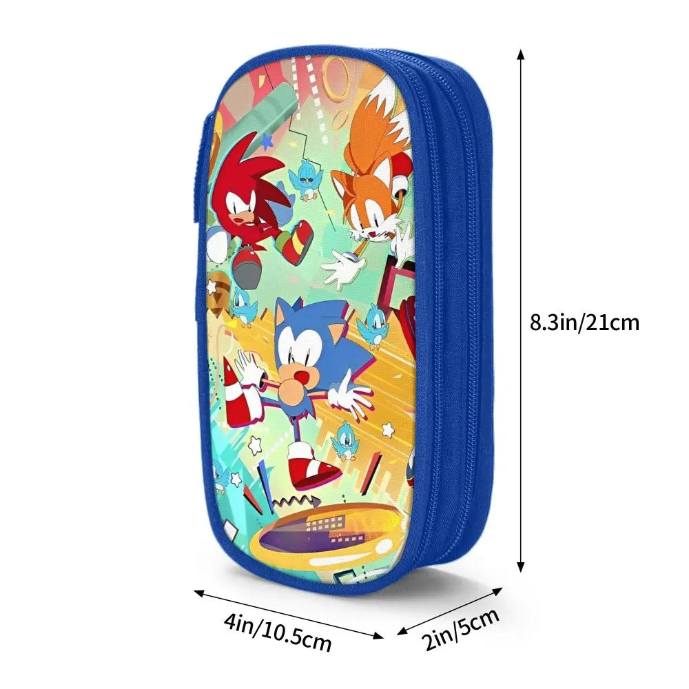 Cartoon Pencil Cases Cute Blue Hedgehogs Shadow  Pen Box Bags Student Large Storage School Supplies Zipper Pencilcases