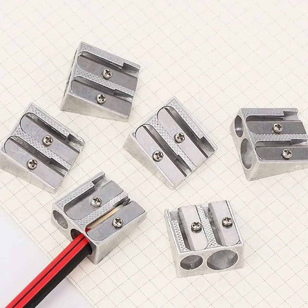 1/10/20Pcs Silver Aluminum Alloy Pencil Sharpener 2-Hole Magnesium Wedge Profile Metal Pen Sharpener for Office School Supplies
