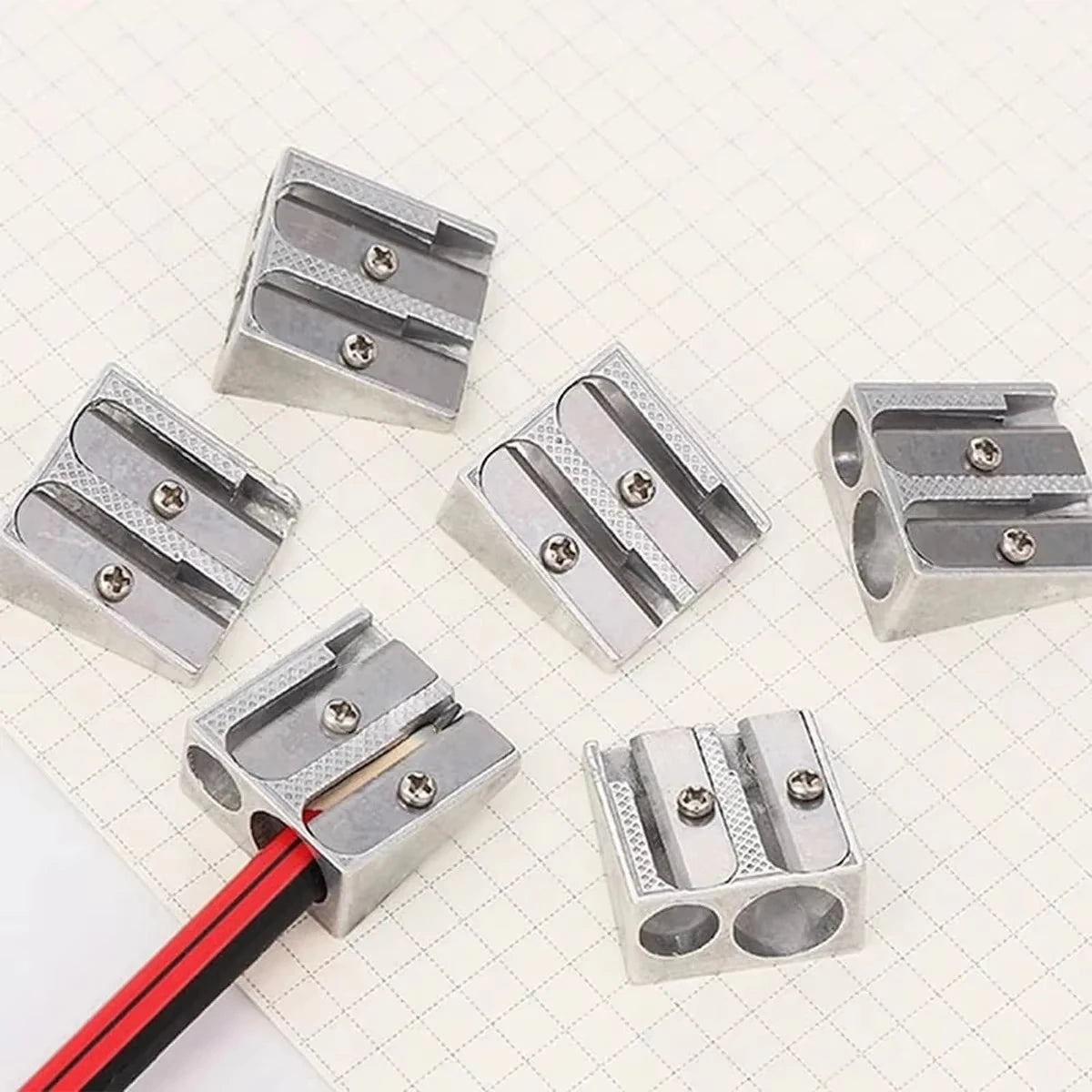 1/10/20Pcs Silver Aluminum Alloy Pencil Sharpener 2-Hole Magnesium Wedge Profile Metal Pen Sharpener for Office School Supplies