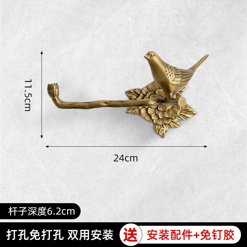 Retro Brass Bird Towel Ring Storage Rack Perforation-free Towel Rack for Bathroom and Bathroom Paper Towel Storage Wall Hanging