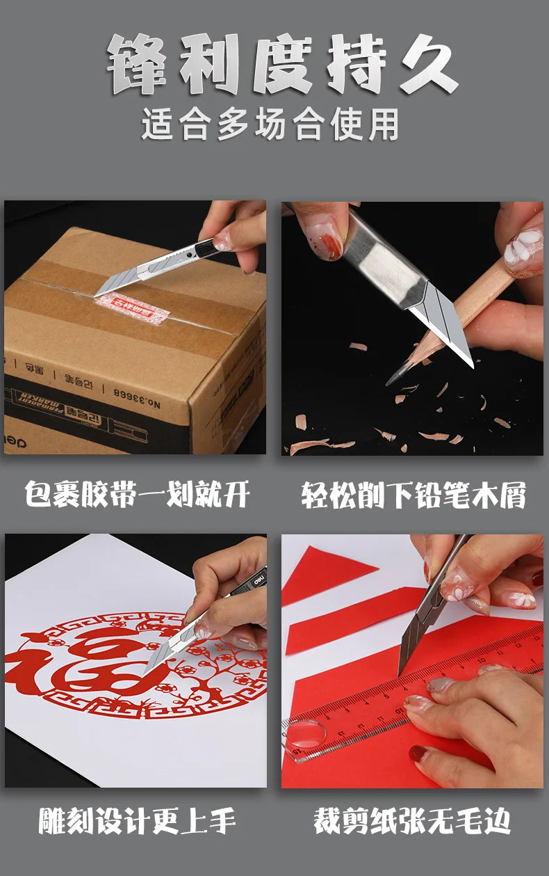 Deli Metal Utility Knife Paper Cutter Retractable Box Cutter Vinyl Craft Cutter Knife with 30 Degree Snap-off Blades  Art Knives