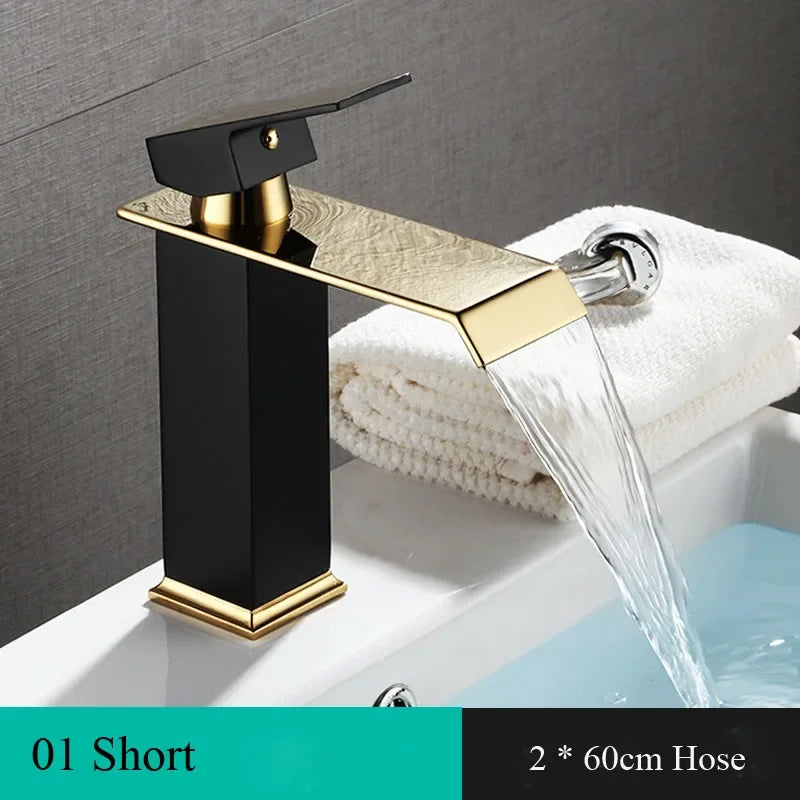 Basin Faucet Gold Black/White Waterfall Faucet Brass Bathroom Faucet Bathroom Basin Faucet Mixer Tap Hot and Cold Sink Faucet